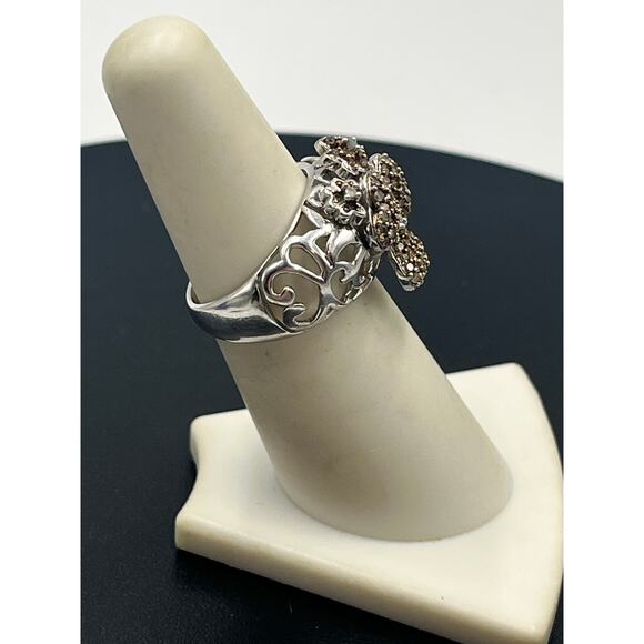 MDJ Michael Drechsler Sterling Silver Diamond Pave Flower Clover Ring Sz 6.5 - Picture 4 of 14